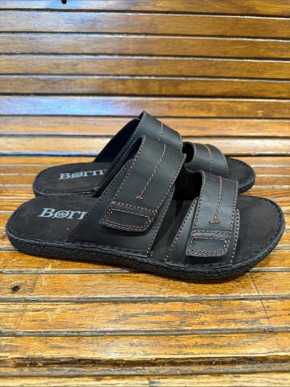 Born Men's Black Leather Double-Strap Slide Sandals